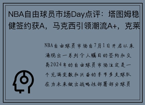 NBA自由球员市场Day点评：塔图姆稳健签约获A，马克西引领潮流A+，克莱加入太阳提升竞争力