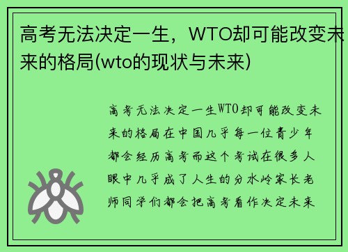 高考无法决定一生，WTO却可能改变未来的格局(wto的现状与未来)